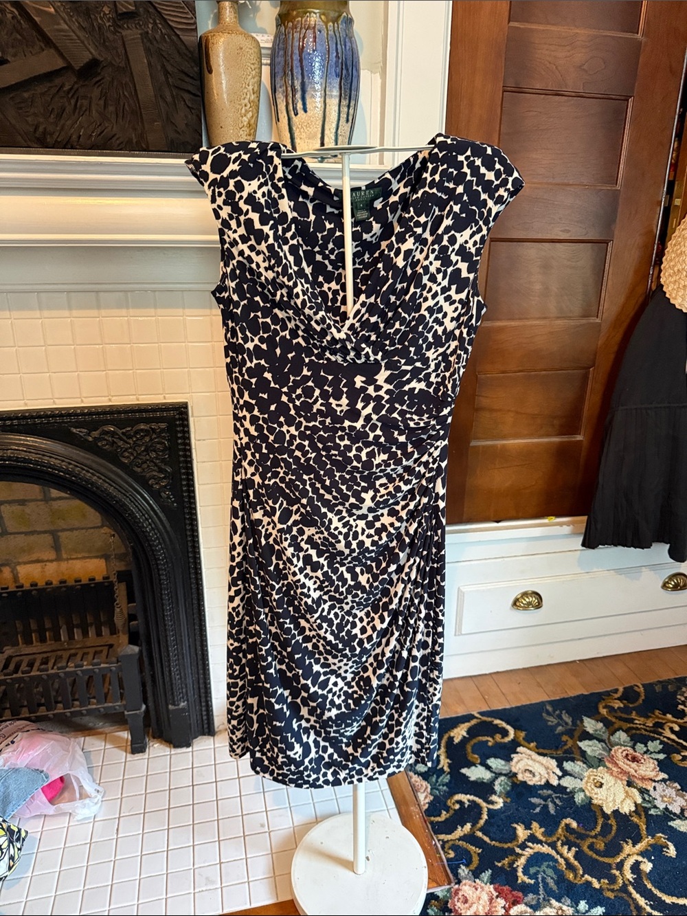 Lauren Ralph Lauren black  and White Printed Cap-Sleeve Sheath Dress- worn twice